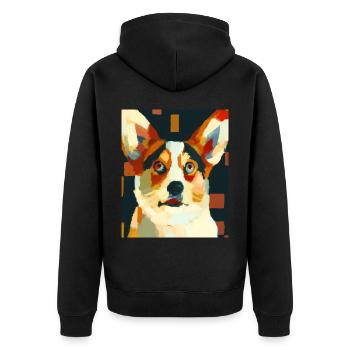 Corgi Portrait Kubismus Hund - Unisex Premium Bio Zip Hoodie - Schwarz - Hinten - Nico (187cm)