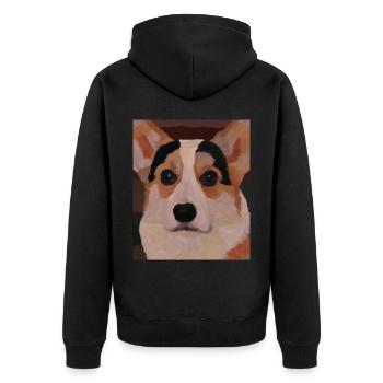 Corgi Portrait Kubismus Hund - Unisex Premium Bio Zip Hoodie - Schwarz - Hinten - Nico (187cm)