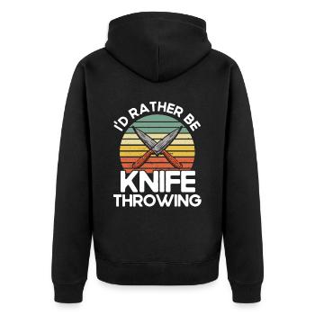 Messerwurfscheibe Geschenk Messerwerfer - Unisex Premium Bio Zip Hoodie - Schwarz - Hinten - Nico (187cm)
