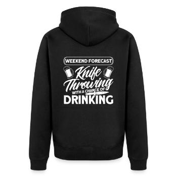 Messerwurfscheibe Geschenk Messerwerfer - Unisex Premium Bio Zip Hoodie - Schwarz - Hinten - Nico (187cm)