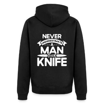 Messerwurfscheibe Geschenk Messerwerfer - Unisex Premium Bio Zip Hoodie - Schwarz - Hinten - Nico (187cm)