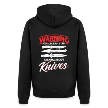 Messerwurfscheibe Geschenk Messerwerfer - Unisex Premium Bio Zip Hoodie - Schwarz - Hinten - Nico (187cm)