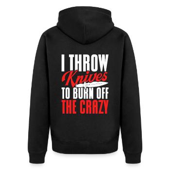 Messerwurfscheibe Geschenk Messerwerfer - Unisex Premium Bio Zip Hoodie - Schwarz - Hinten - Nico (187cm)