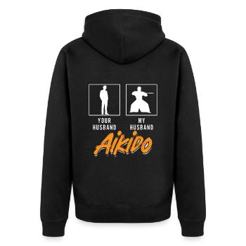 Aïkido Ton Mari Mon Mari Combattant Samouraï - Veste à capuche bio Premium Unisexe - noir - Dos - Nico (187cm)