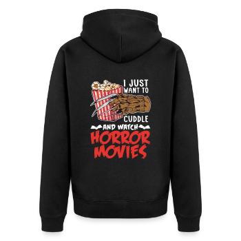 I just want to cuddle and watch horror movies - Unisex Premium Organic Zip Hoodie - black - Back - Nico (187cm)