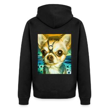 Chihuahua Portrait Vincent Van Gogh Style Hund - Unisex Premium Bio Zip Hoodie - Schwarz - Hinten - Nico (187cm)