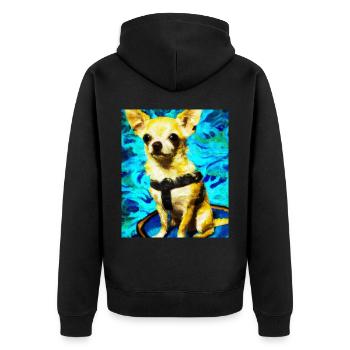 Chihuahua Portrait Vincent Van Gogh Style Hund - Unisex Premium Bio Zip Hoodie - Schwarz - Hinten - Nico (187cm)