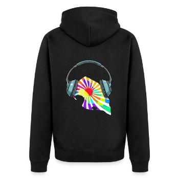 Fehmarn Kopfhörer Musik Bunt - Unisex Premium Bio Zip Hoodie - Schwarz - Hinten - Nico (187cm)