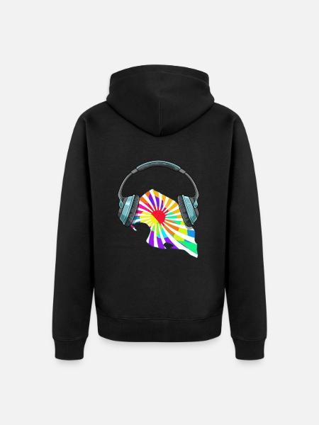 Fehmarn Kopfhörer Musik Bunt - Unisex Premium Bio Zip Hoodie - Schwarz
