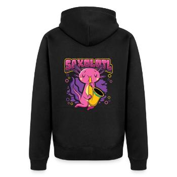Saxolotl Axolotl Spielt Saxophon - Unisex Premium Bio Zip Hoodie - Schwarz - Hinten - Nico (187cm)
