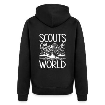 Pfadfinder Zelt Hobby Spruch Geschenk - Unisex Premium Bio Zip Hoodie - Schwarz - Hinten - Nico (187cm)