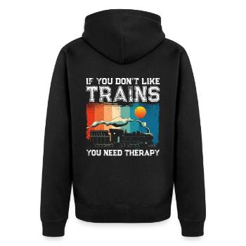 Steam Train Driver Trainspotting - Unisex Premium Bio Zip Hoodie - Schwarz - Hinten - Nico (187cm)