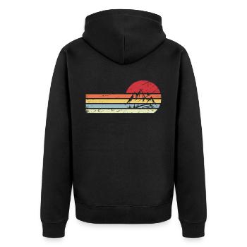 Sonne und Retro-Linien - Berg - - Unisex Premium Bio Zip Hoodie - Schwarz - Hinten - Nico (187cm)