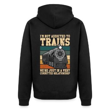 Steam Train Driver Trainspotting - Unisex Premium Bio Zip Hoodie - Schwarz - Hinten - Nico (187cm)