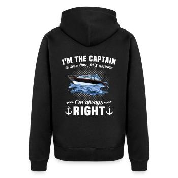 Captain Always Right Kapitän - Unisex Premium Organic Zip Hoodie - black - Back - Nico (187cm)