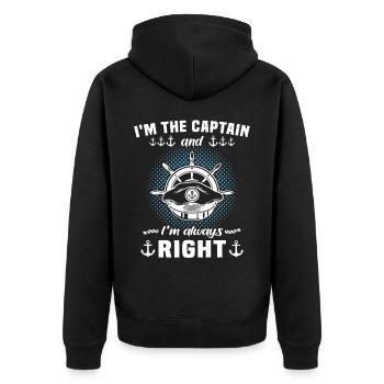 Captain Always Right Kapitän - Unisex Premium Organic Zip Hoodie - black - Back - Nico (187cm)