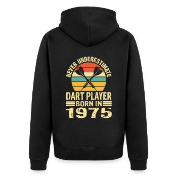 Ne jamais sous-estimer le joueur de fléchettes né en 1975 - Veste à capuche bio Premium Unisexe - noir - Dos - Nico (187cm)