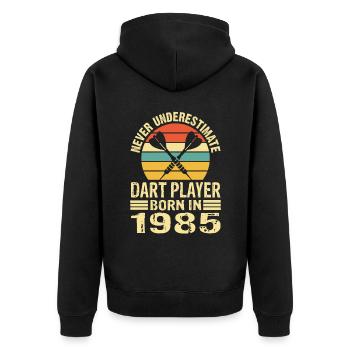 Never Underestimate Dart Player Born In 1985 - Unisex Premium Bio Zip Hoodie - Schwarz - Hinten - Nico (187cm)