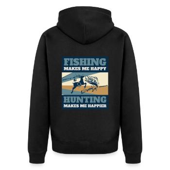 Fishing Fishing Rod Bow Hunting Antlers - Unisex Premium Organic Zip Hoodie - black - Back - Nico (187cm)