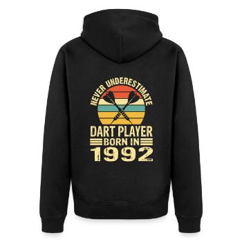 Never Underestimate Dart Player Born In 1992 - Unisex Premium Bio Zip Hoodie - Schwarz - Hinten - Nico (187cm)