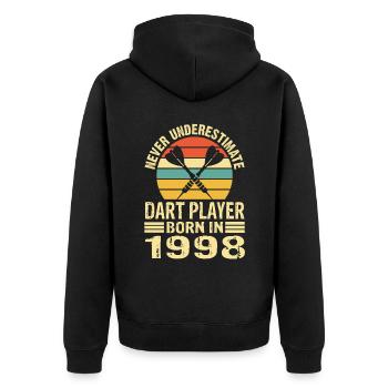 Ne jamais sous-estimer le joueur de fléchettes né en 1998 - Veste à capuche bio Premium Unisexe - noir - Dos - Nico (187cm)