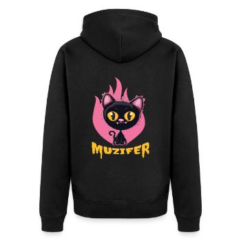 Muzifer Devil Lutzifer Cat Kitten - Unisex Premium Organic Zip Hoodie - black - Back - Nico (187cm)