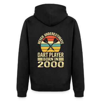 Ne sous-estimez jamais le joueur de fléchettes né en 2000 - Veste à capuche bio Premium Unisexe - noir - Dos - Nico (187cm)
