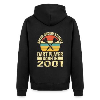 Never Underestimate Dart Player Born In 2001 - Unisex Premium Bio Zip Hoodie - Schwarz - Hinten - Nico (187cm)