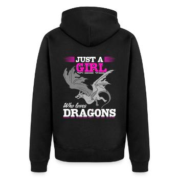 Mädchen Drachenliebhaber mittelalterlich - Unisex Premium Bio Zip Hoodie - Schwarz - Hinten - Nico (187cm)