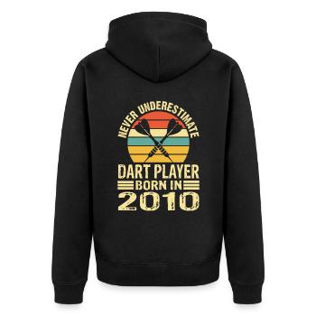 Never Underestimate Dart Player Born In 2010 - Unisex Premium Bio Zip Hoodie - Schwarz - Hinten - Nico (187cm)