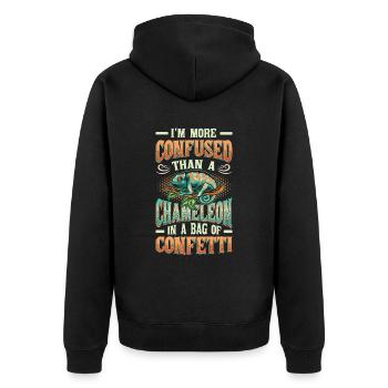 More confused than a chameleon - Unisex Premium Organic Zip Hoodie - black - Back - Nico (187cm)