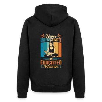 Unterschätzen Sie Niemals Eine Gebildete Frau. - Unisex Premium Bio Zip Hoodie - Schwarz - Hinten - Nico (187cm)