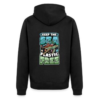 Haltet Das Meer Plastikfrei Rettet Den Ozean - Unisex Premium Bio Zip Hoodie - Schwarz - Hinten - Nico (187cm)