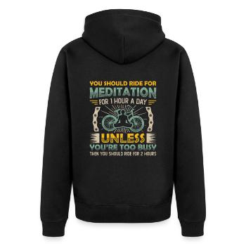 Radfahren Ist Meine Meditation. - Unisex Premium Bio Zip Hoodie - Schwarz - Hinten - Nico (187cm)