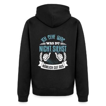Ich sehe was du nicht siehst - Unisex Premium Bio Zip Hoodie - Schwarz - Hinten - Nico (187cm)