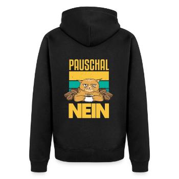 Pauschal Nein Katzen Morgenmuffel Spruch - Unisex Premium Bio Zip Hoodie - Schwarz - Hinten - Nico (187cm)