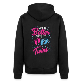 Life Better With Twins Mom - Unisex Premium Bio Zip Hoodie - Schwarz - Hinten - Nico (187cm)