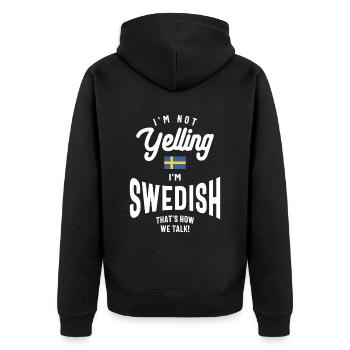 Ich schreie nicht, ich bin schwedisch Lustiger schwedischer Stolz - Unisex Premium Bio Zip Hoodie - Schwarz - Hinten - Nico (187cm)