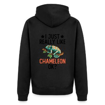 I like Chameleon Lizard Reptile Pet just very much - Unisex Premium Organic Zip Hoodie - black - Back - Nico (187cm)