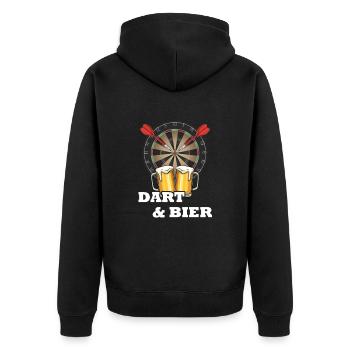 DART - Dart und Bier - Das Sprüche Shirt - Unisex Premium Bio Zip Hoodie - Schwarz - Hinten - Nico (187cm)