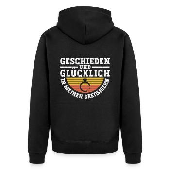 Geschieden Und Glücklich In Meinen Dreißigern - Unisex Premium Bio Zip Hoodie - Schwarz - Hinten - Nico (187cm)