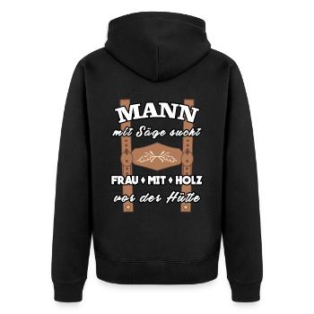 Single Mann Lederhose Alleinstehend - Unisex Premium Bio Zip Hoodie - Schwarz - Hinten - Nico (187cm)