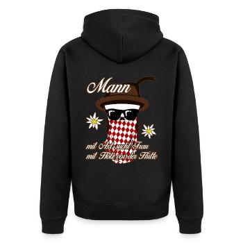 Single Mann Holz Alleinstehend - Unisex Premium Bio Zip Hoodie - Schwarz - Hinten - Nico (187cm)