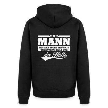 Single Mann mit Axt Alleinstehend - Unisex Premium Bio Zip Hoodie - Schwarz - Hinten - Nico (187cm)