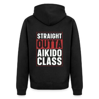 Aikido Straight Outta Aikido Class Samurai Fighter - Unisex Premium Bio Zip Hoodie - Schwarz - Hinten - Nico (187cm)