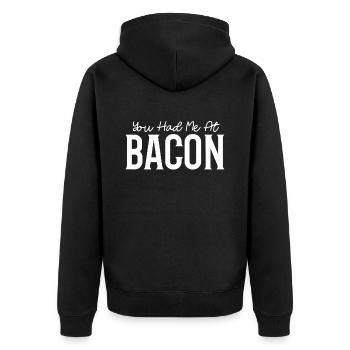 You had me at Bacon - Unisex Premium Organic Zip Hoodie - black - Back - Nico (187cm)