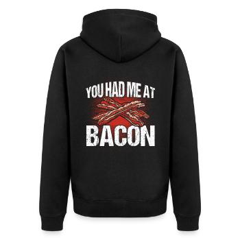 You had me at Bacon - Unisex Premium Organic Zip Hoodie - black - Back - Nico (187cm)