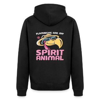 Flamingos sind mein Geisttier - Unisex Premium Bio Zip Hoodie - Schwarz - Hinten - Nico (187cm)