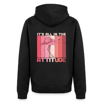 Es ist alles in der Einstellung Flamingo - Unisex Premium Bio Zip Hoodie - Schwarz - Hinten - Nico (187cm)