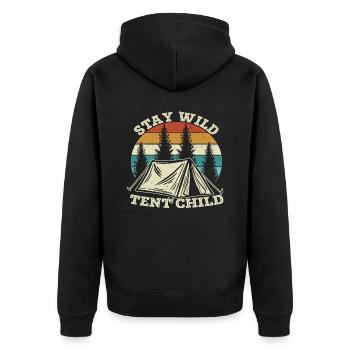 Stay Wild Tent Child Camping Quotes - Unisex Premium Organic Zip Hoodie - black - Back - Nico (187cm)